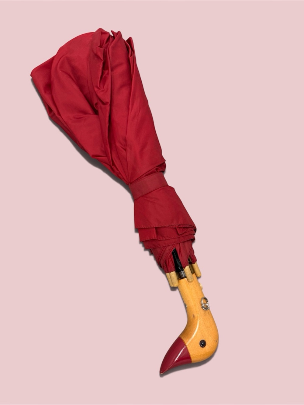 Adorable Vintage Red Duck Head Umbrella Wooden Handle Parasol Cottagecore